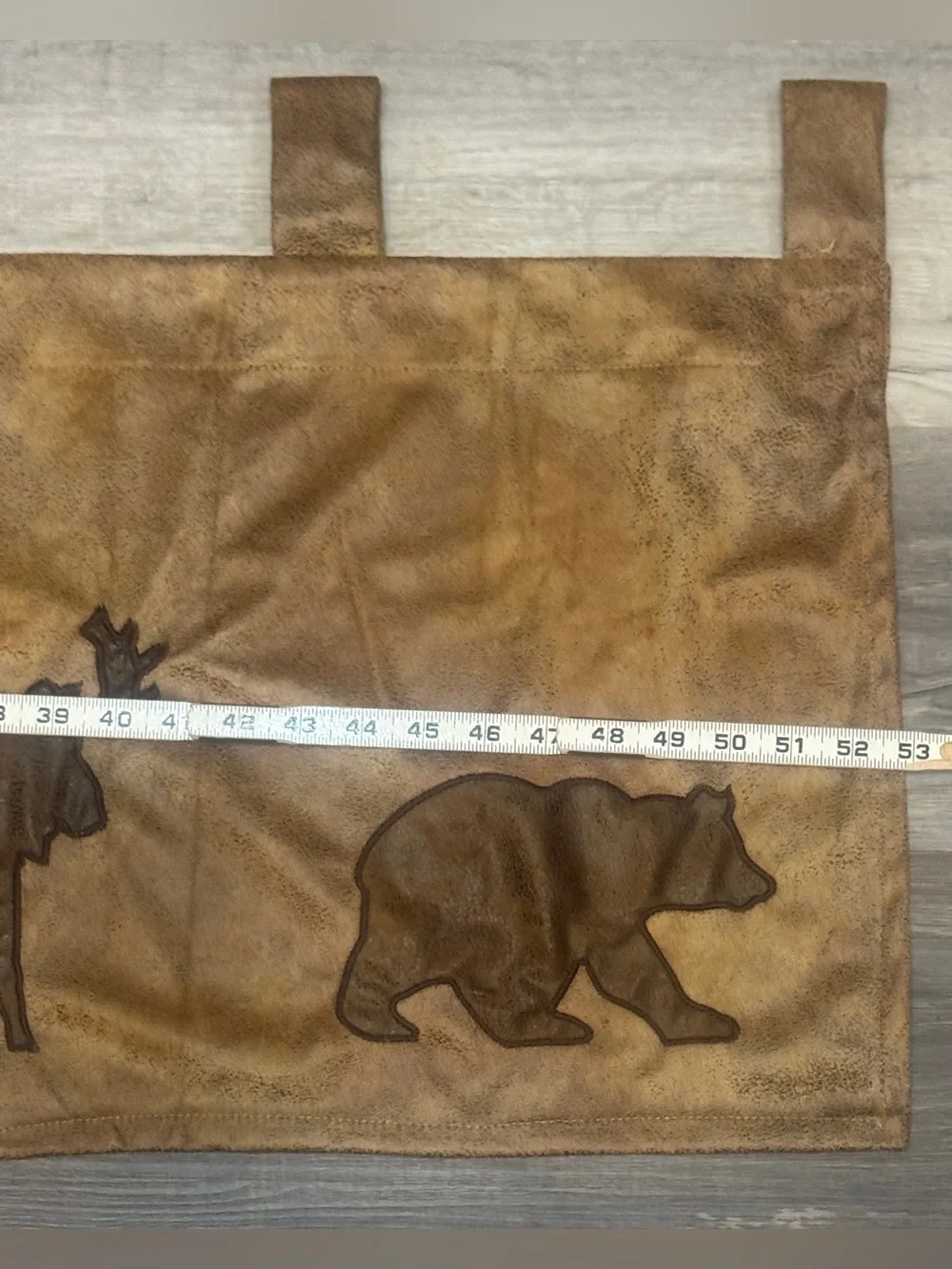 Set of 4 Faux Suede Rustic Moose, Bear, Pine Tree Curtain Adirondack- Brown